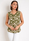 Fransa Seen Wave Print V Neck Sleeveless Top, Green & Pink