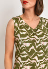 Fransa Seen Wave Print V Neck Sleeveless Top, Green & Pink