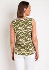 Fransa Seen Wave Print V Neck Sleeveless Top, Green & Pink