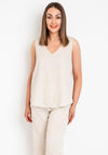 Fransa Juna Linen Blend V Neck Top, Beige