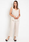 Fransa Juna Linen Blend V Neck Top, Beige