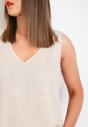Fransa Juna Linen Blend V Neck Top, Beige