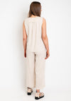 Fransa Juna Linen Blend V Neck Top, Beige
