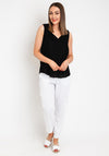 Fransa Juna Linen Blend V Neck Top, Black