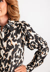 Fransa Jacquard Leopard Long Sleeve Top, Beige