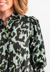 Fransa Jacquard Leopard Long Sleeve Top, Green