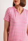 Fransa Ivy Striped V Neck Jersey Top, Pink