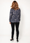 Fransa Kiki Leaf Print V Neck Top, Navy