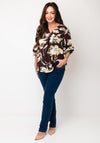 Fransa Ariana Floral V-Neck Slim Fit Top, Brown