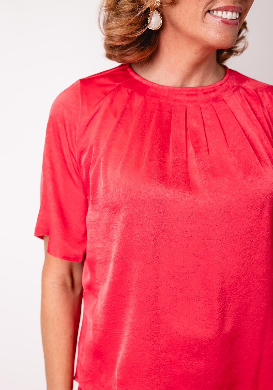 Fransa Nika Pleated Satin Feel Blouse, Red