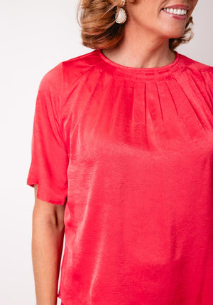 Fransa Nika Pleated Satin Feel Blouse, Red