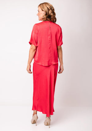 Fransa Nika Pleated Satin Feel Blouse, Red