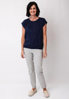 Fransa Cotton Manua Elastic Trim Top, Navy