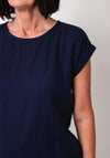 Fransa Cotton Manua Elastic Trim Top, Navy