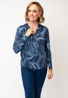 Fransa Flora Zebra Print V Neck Top, Blue