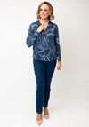 Fransa Flora Zebra Print V Neck Top, Blue
