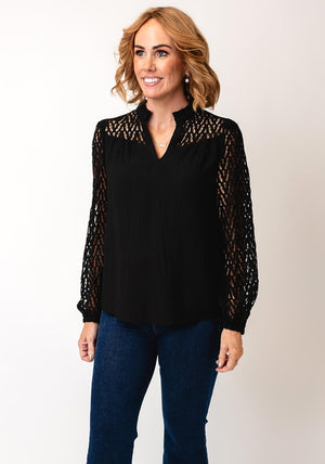 Fransa Bess Laser Cut Blouse, Black