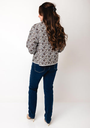 Fransa Claudine Quilted Paisley Jacket, Brown Multi