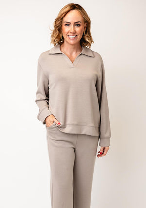 Fransa Soft Scuba Collar Sweatshirt, Beige