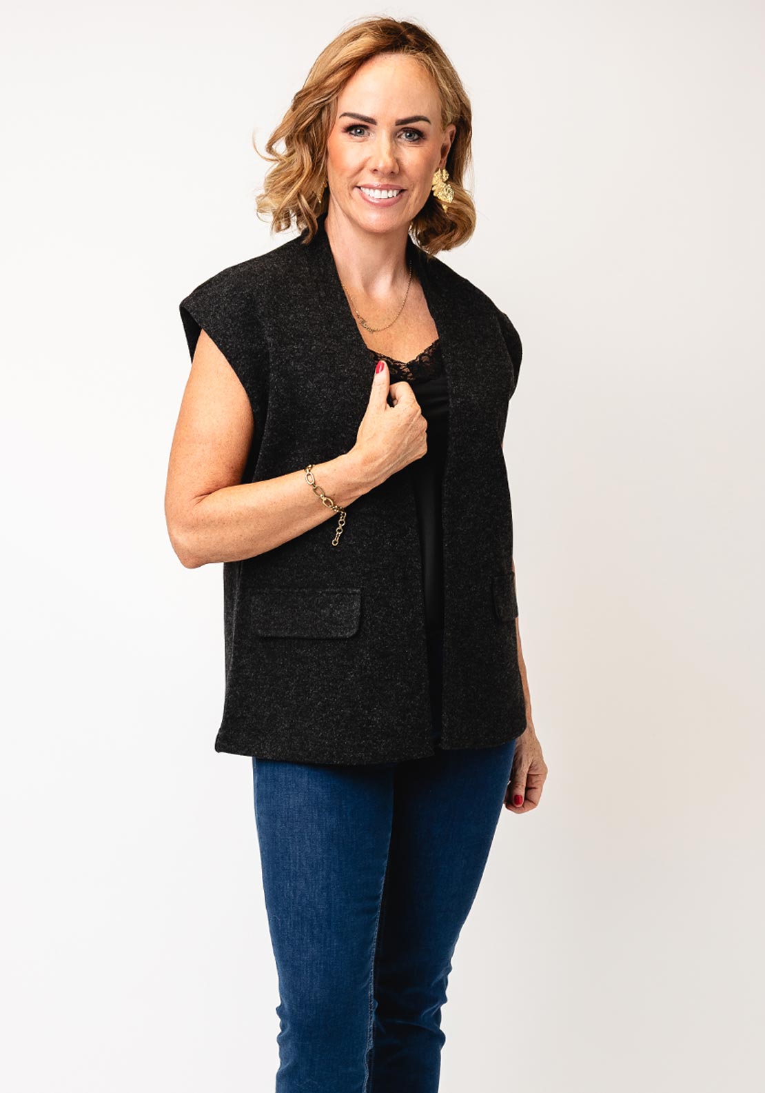 Fransa Minta Wool Blend Waistcoat, Grey