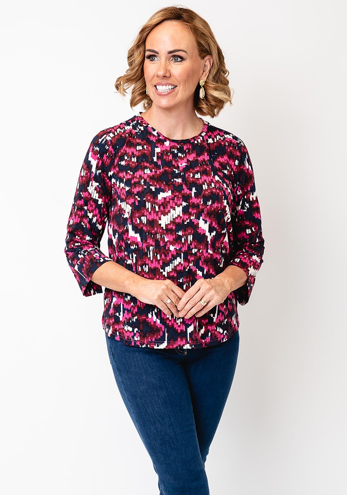 Fransa Seen Printed Long Sleeve Top, Pink