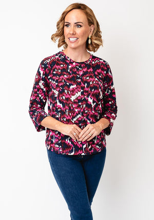 Fransa Seen Printed Long Sleeve Top, Pink