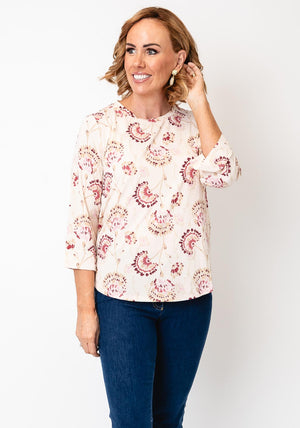 Fransa Seen Printed Long Sleeve Top, Beige