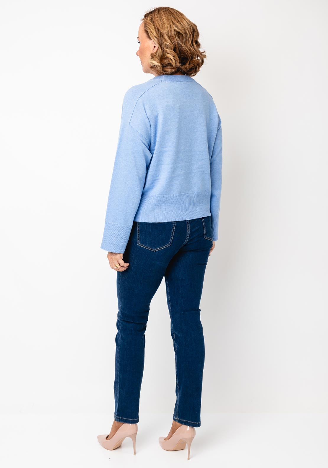 Fransa Heart Embroidered Fine Knit Jumper, Blue