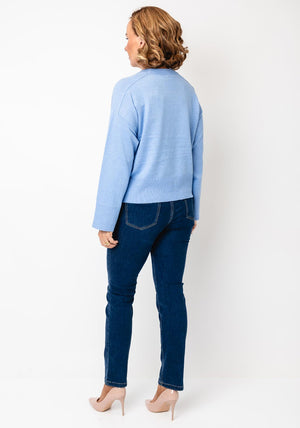 Fransa Heart Embroidered Fine Knit Jumper, Blue
