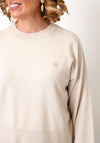 Fransa Melani Heart Embroidered Fine Knit Jumper, Beige