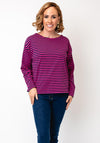 Fransa Striped Cotton Long Sleeve Top, Pink and Navy