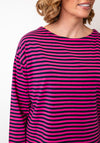 Fransa Striped Cotton Long Sleeve Top, Pink and Navy