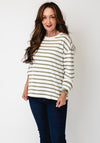 Fransa Bree Striped Long Sleeve Top, White and Green