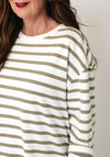 Fransa Bree Striped Long Sleeve Top, White and Green
