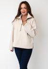 Fransa High Neckline Half Zip Fleece, Cream