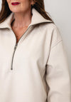 Fransa High Neckline Half Zip Fleece, Cream