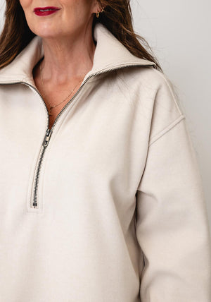 Fransa High Neckline Half Zip Fleece, Cream