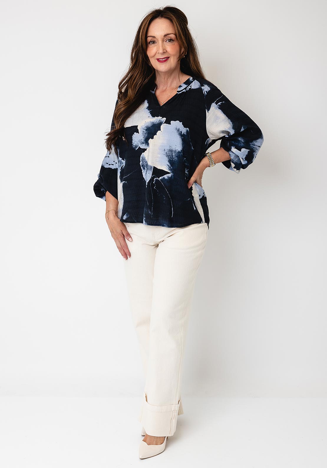 Fransa Abstract Print Blouse, Blue Multi