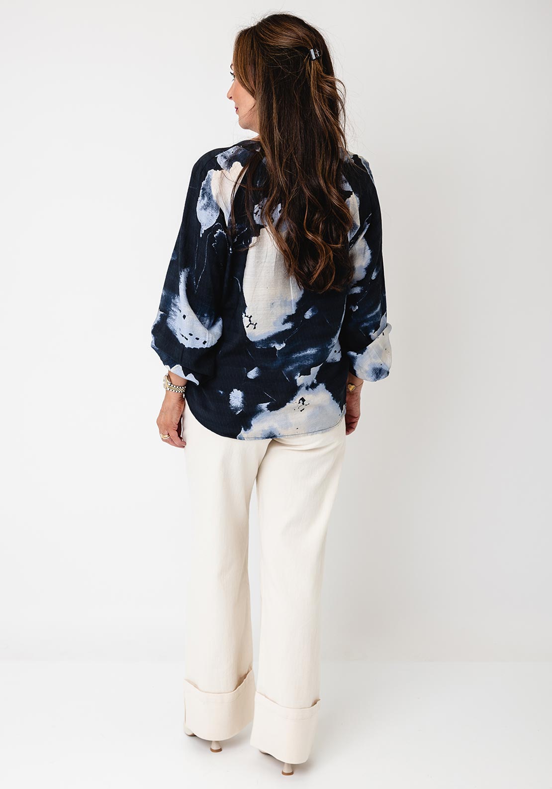 Fransa Abstract Print Blouse, Blue Multi