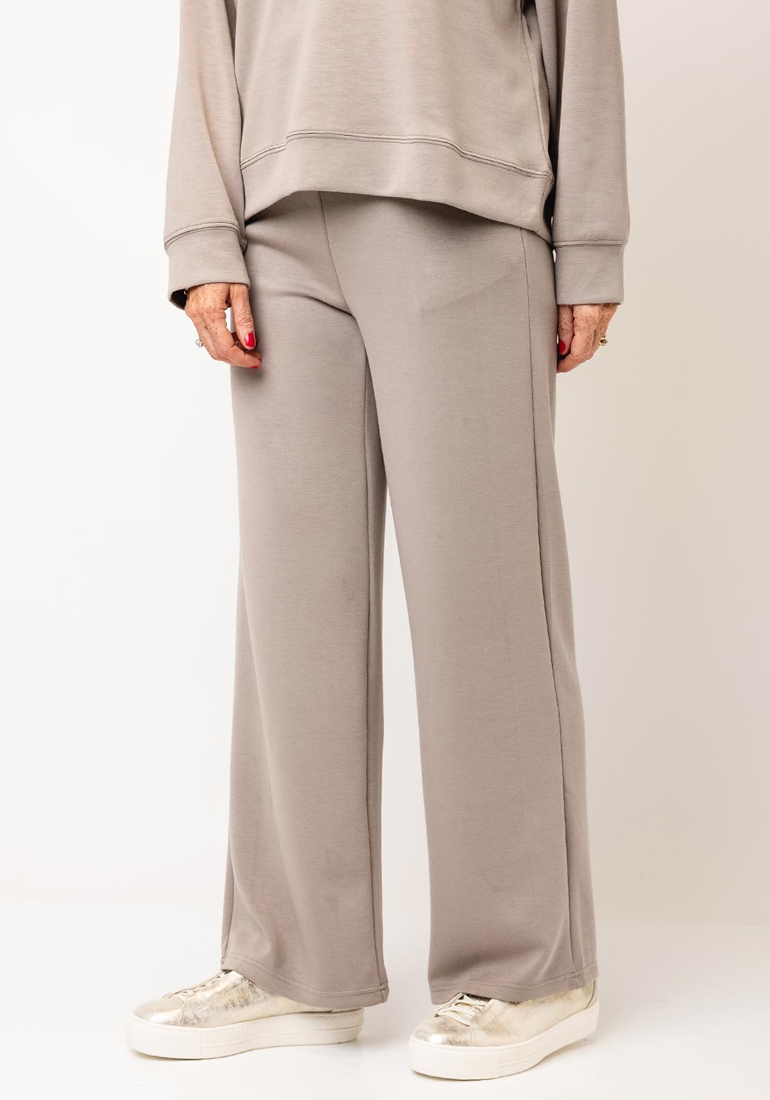 Fransa Aurora Soft Scuba Wide Leg Trousers, Beige