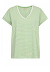 Freequent Mian Stripe V-Neck T-Shirt, Off White & Bud Green
