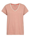 Freequent Mian Stripe V-Neck T-Shirt, Moonbeam Hot Coral