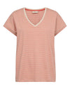 Freequent Mian Stripe V-Neck T-Shirt, Moonbeam Hot Coral