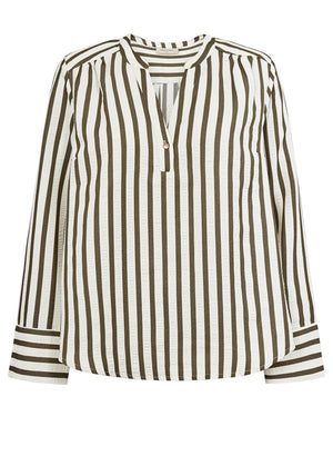 Freequent Noto Striped Blouse, Green and Cream