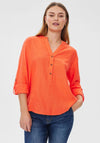 Freequent Lava V Neck Linen Shirt, Hot Coral