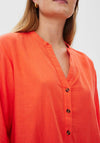 Freequent Lava V Neck Linen Shirt, Hot Coral