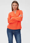 Freequent Lava V Neck Linen Shirt, Hot Coral