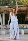 Freequent Lava Linen Button Side Top, Brilliant White