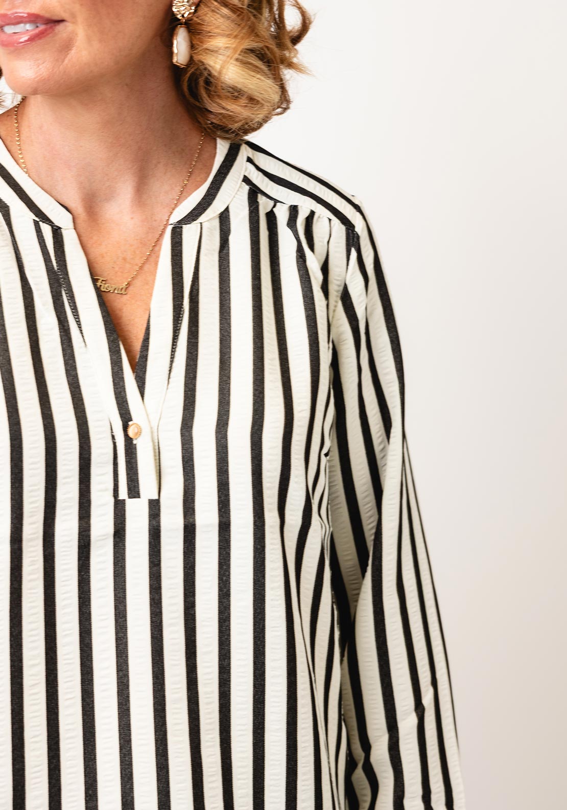 FreeQuent Striped V-Neck Blouse, Cream