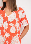 Freequent Floi Floral Print V Neck Dress, Hot Coral